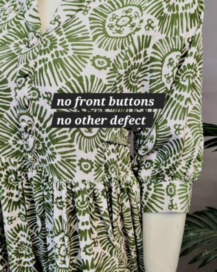 30556 Defected Geometric Green Printed Frock 1Pc