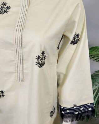 30588  Defected Cream White Boti Emb 2pc