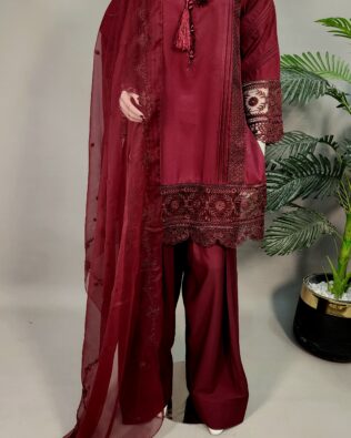 30603 Dark Mheroon Solid Emb 3pc