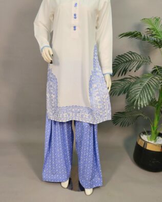 30621 White Aqua Blue  Shalwar  2pc