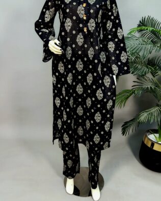 30633  Faon Black Banch printed lawn 2pc