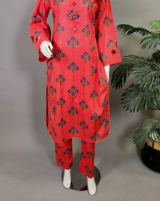 30642 Scarlet  Red Print Lawn 2pc