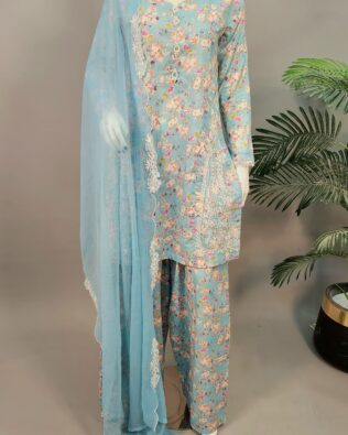 30655  Ice Blue Printed 3pc