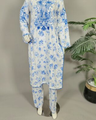 30656  White Aqua Printed 2pc