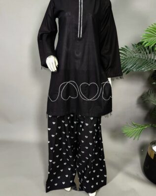 Heart Black Plain Shalwar 2pc