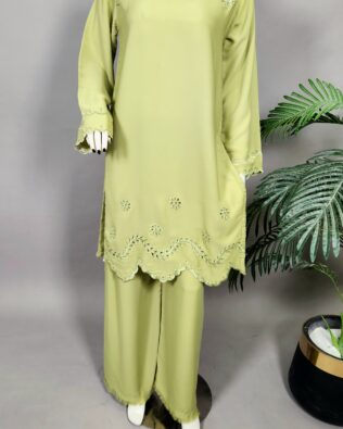 30826 Defected Lime Green Crepe Coord set