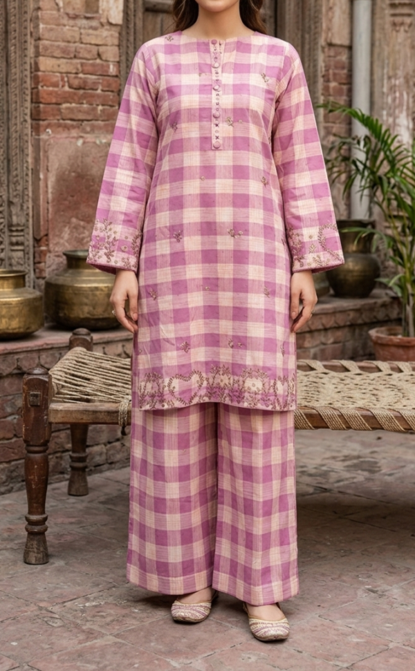 30873 Soft Berry Pink Check 2pc