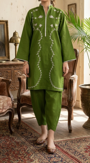 30508  Sale Pear Deep Green Khaddar 2pc