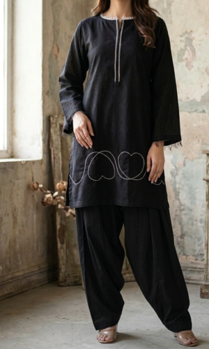 1777481873930 SALE Heart Black Plain Shalwar 2pc