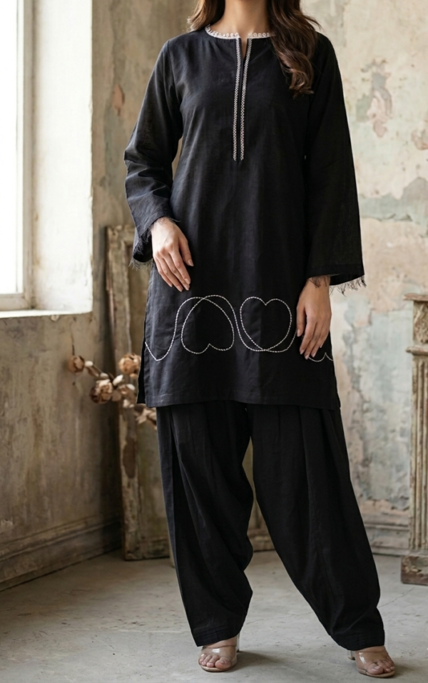 SALE Heart Black Plain Shalwar 2pc
