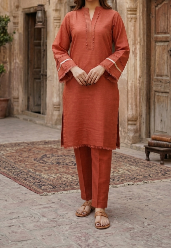 30849 Rusky Deep Orange khaddar 2pc