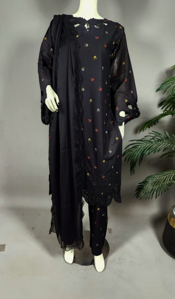 30924 Defected Multi chicken kari Print Black Boti 3pc