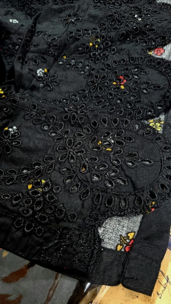 30924 Defected Multi chicken kari Print Black Boti 3pc