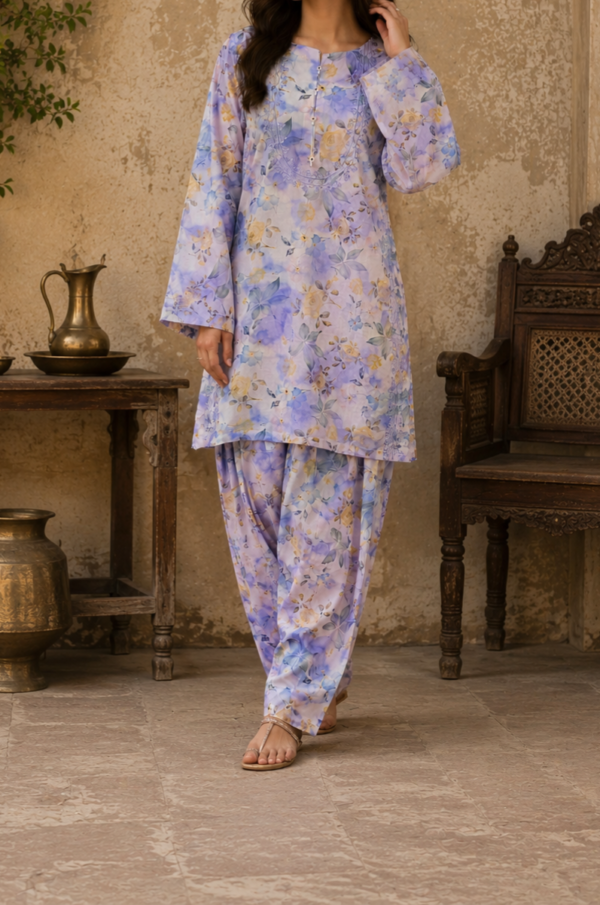 30953  2 Tone Lilac Printed  2pc