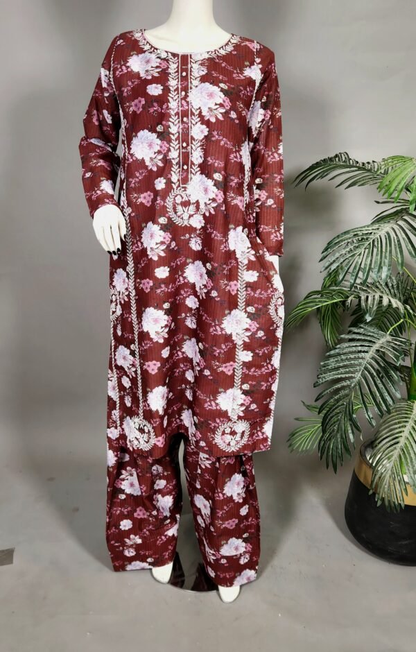 30984 Wine Mheroon Printed  2pc