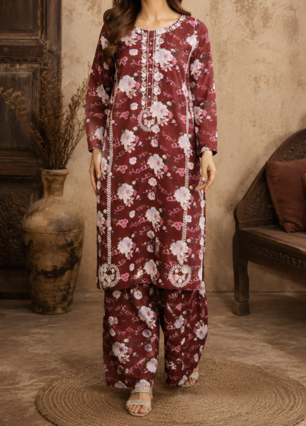 30984 Wine Mheroon Printed  2pc