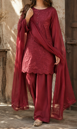 31014 Claret Butterfly Mheroon 3pc