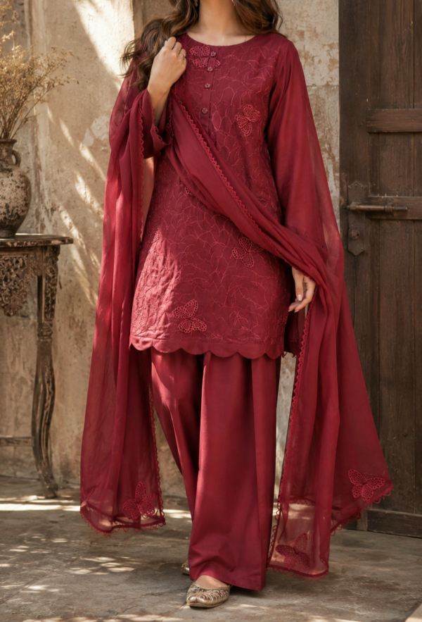 31014 Claret Butterfly Mheroon 3pc